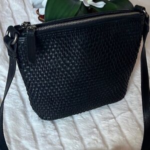 Anthropologie Vilenca Holland Elegant Black Woven Leather Crossbody Bag